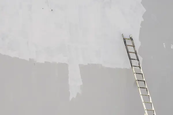 Exterior painting in Madison: ladder against a freshly primed wall